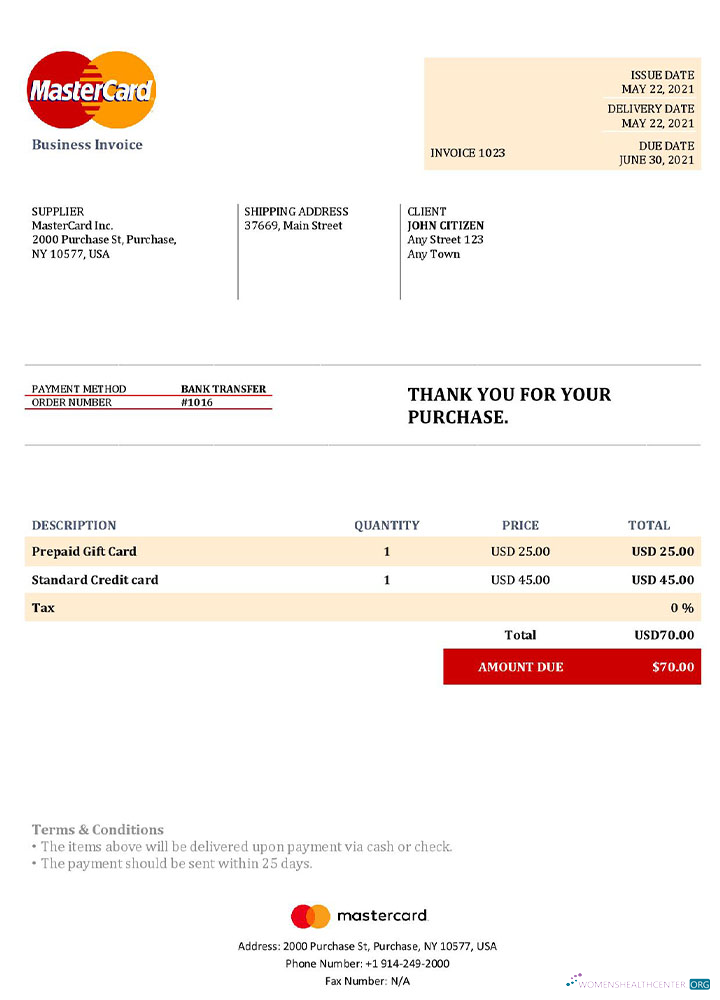 Download USA MasterCard invoice template Photoshop template